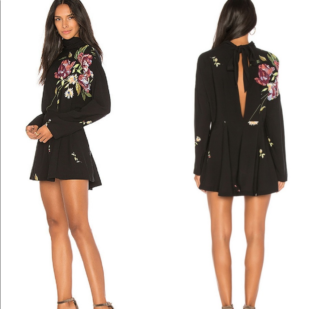 Free People Gemma Floral Tunic Dress - Black S